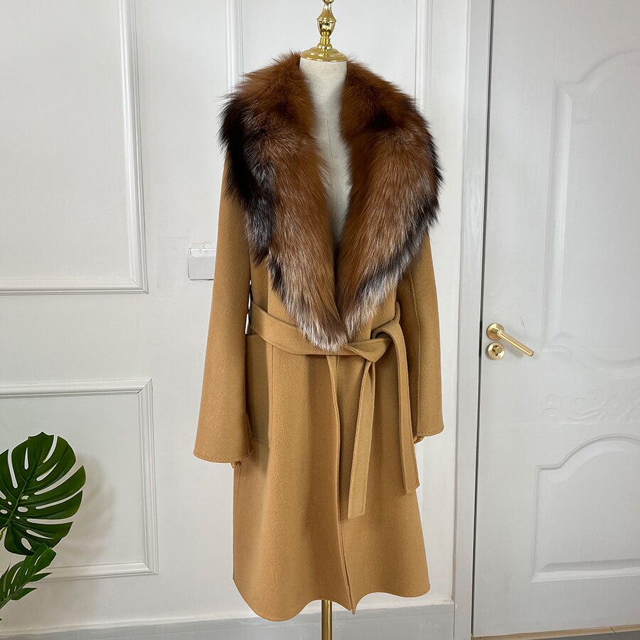 Long Cashmere Big Real Fur Collar