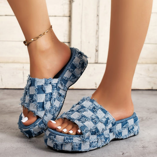 Denim Thick Soled Sandals Slippers Slides