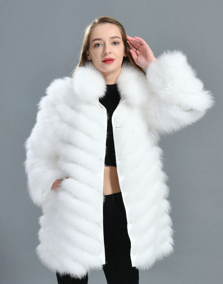 Reversible Real Fur Pattern Silk Lining Coats