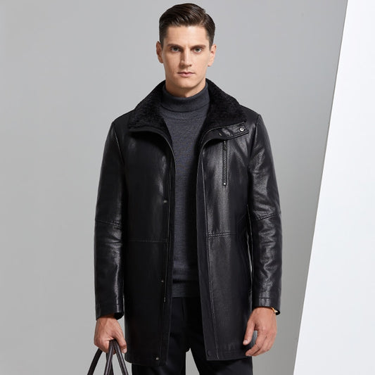 Genuine Leather Mid-length Coat Velvet Lining