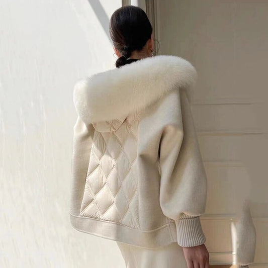 Cashmere Real  Fur Down Double Sided Loose Wool Coat