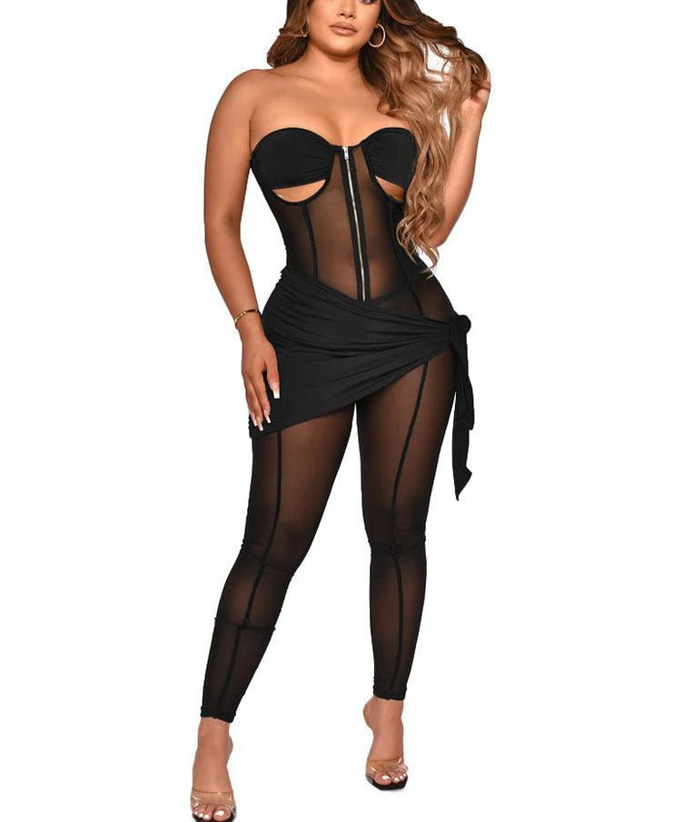 Mesh Sheer Backless Bodycon Jumpsuits