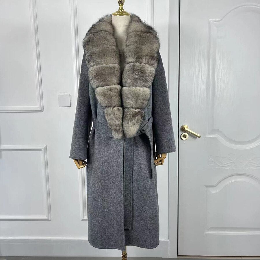 Long Cashmere Big Real Fur Collar