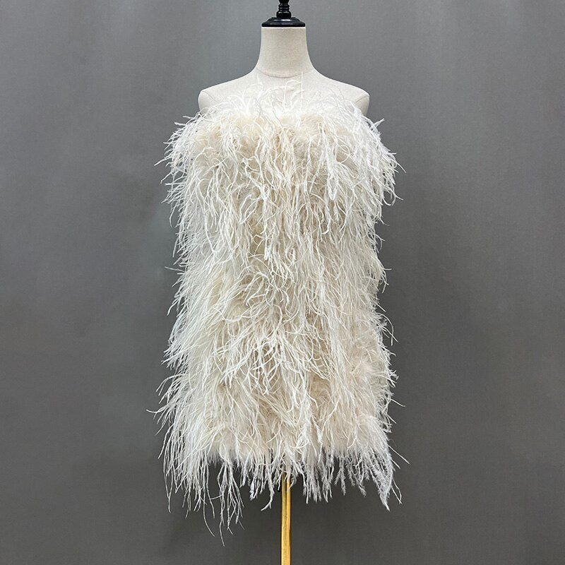 Ostrich Feather Tube Mini Dresses