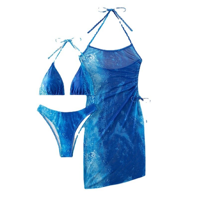 Water Blue Bikini Set & Under Bust Dress Cover Up