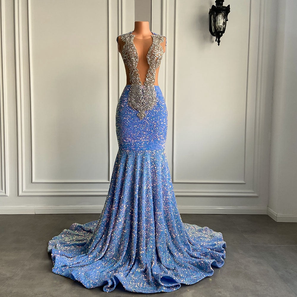 Mesh Diamond Beaded Mermaid Dresses