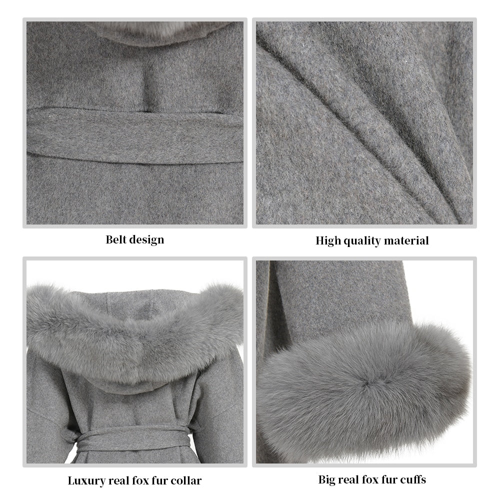 Cashmere Pea Coats Real Fur Hoodie & Cuffs