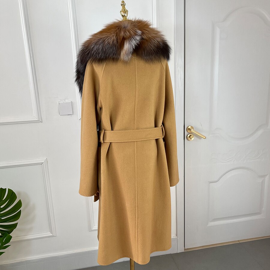 Long Cashmere Big Real Fur Collar