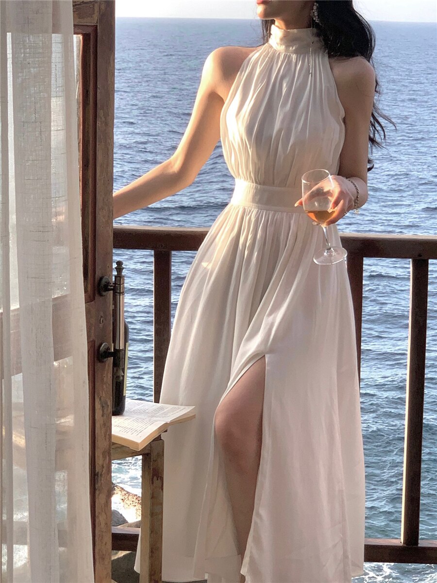 Chiffon Sleeveless Mid Split Midi Dresses