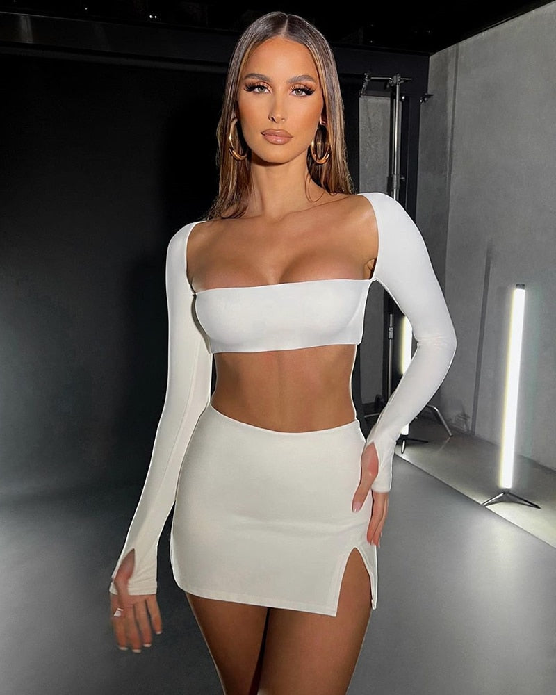 Tube Sleeved Crop Top & Mini Skirt Set