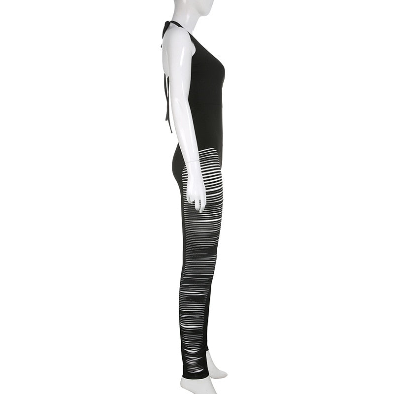 Black Sleeveless Hollow Out Side Legs Jumpsuit