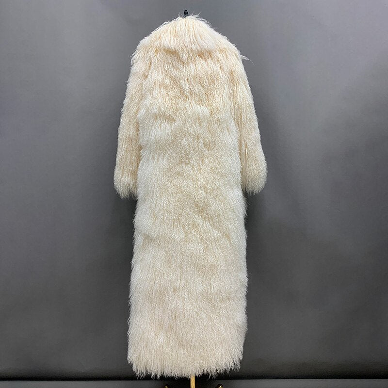 Real Mongolian Wool Fur Floor Length Coats