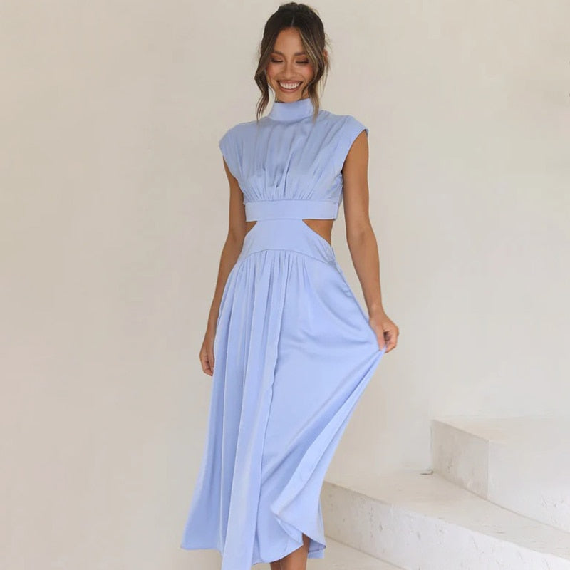 Sleeveless High Waist Hollow Out Dresses