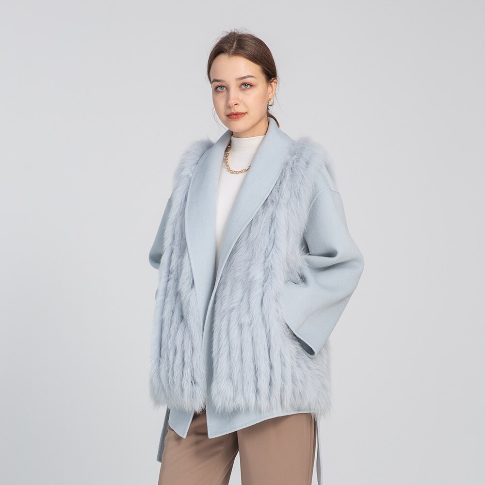 3 Styles In One Cashmere Wool Coats with Detachable Real Fur Vest