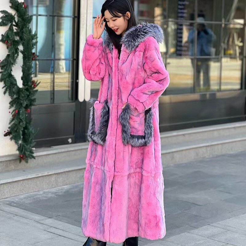 Real Fur X-Long Coats Real Fur Hood