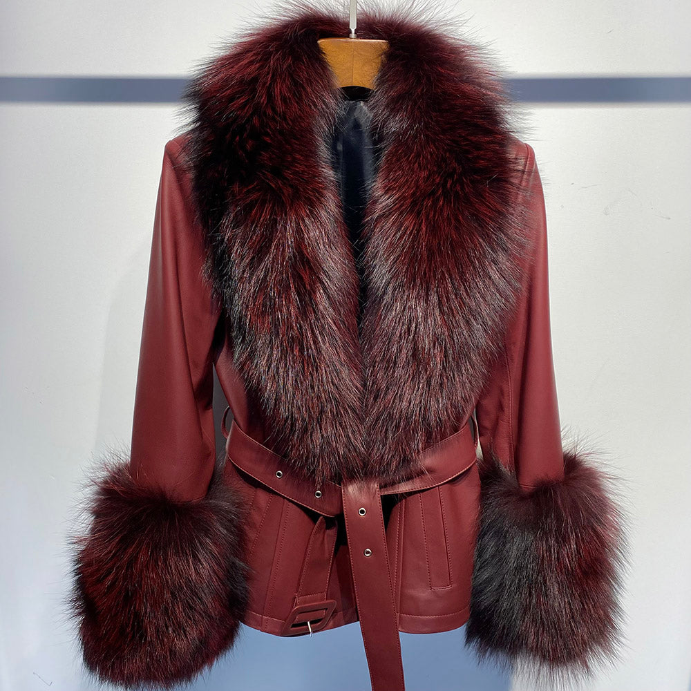 Genuine Leather Big Fur Collar & Cuff Jackets