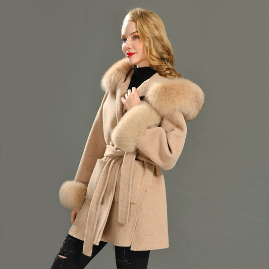 Cashmere Pea Coats Real Fur Hoodie & Cuffs