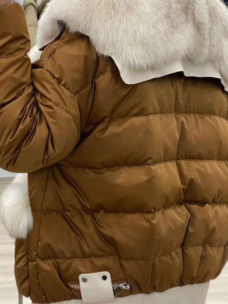 White Goose Down Real Fur Collar Puffer Coats