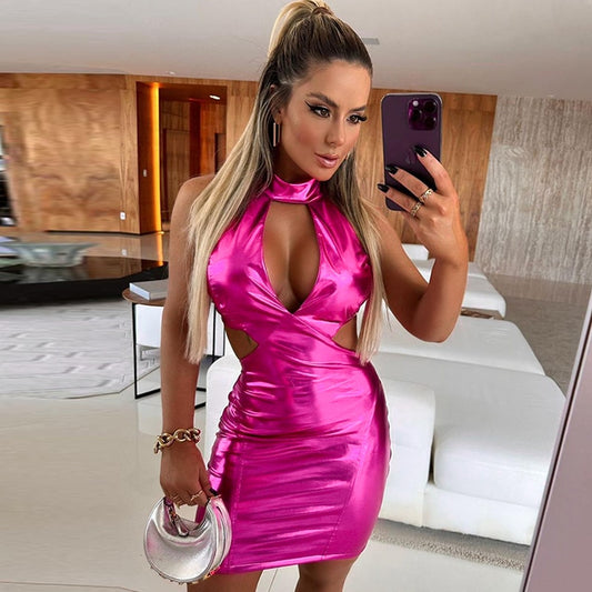 Metallic Hollow Out Bodycon Mini Dresses