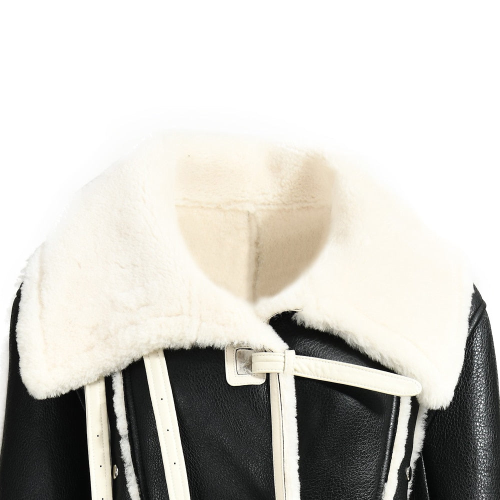 Genuine Leather Shearling Double Face Fur Coat
