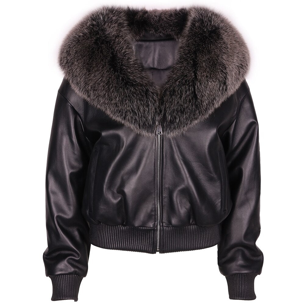 Genuine Leather Jacket Real Fur Collar