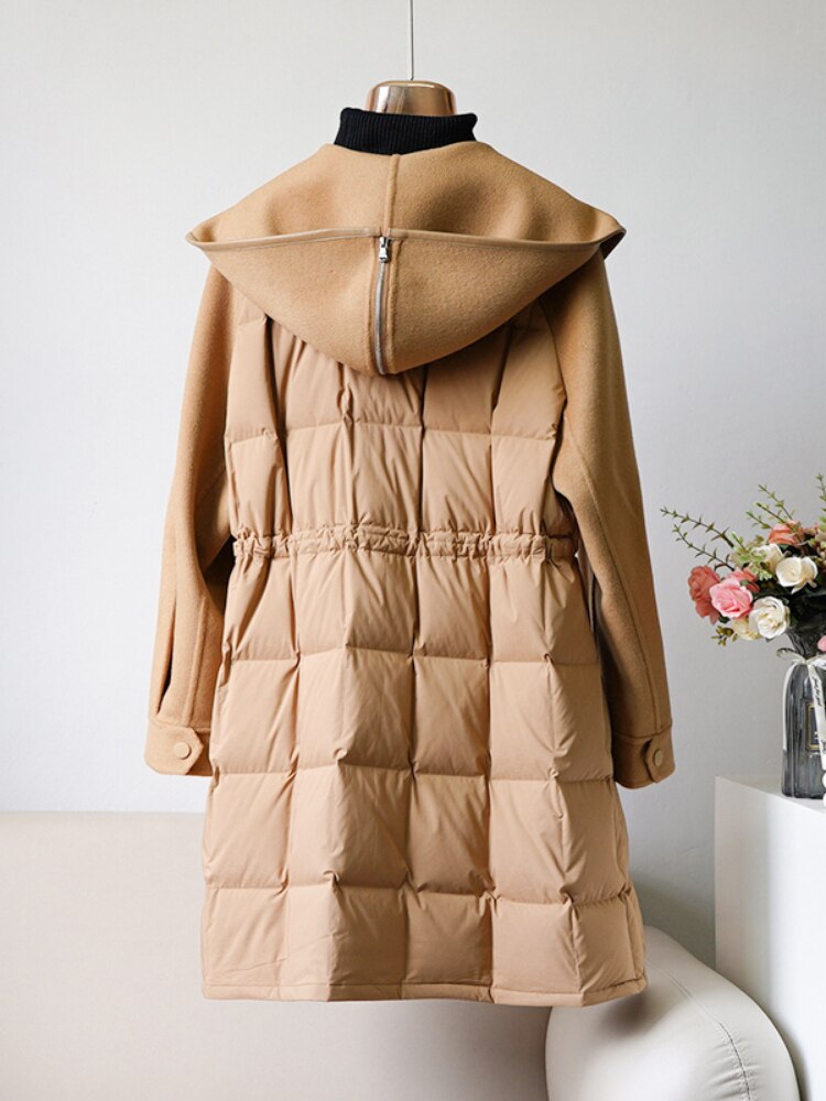 Wool Cashmere Goose Down Long Puffer Coats