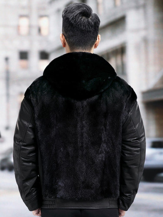 Genuine Leather Hooded Coats Real Mink Fur