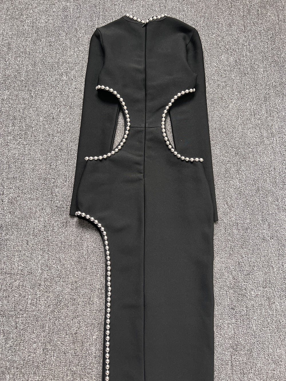 Black O Neck Cutout Beaded Long Dress