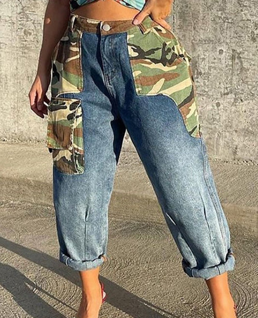 Camo Boyfriend High Waist Loose Denim Jeans