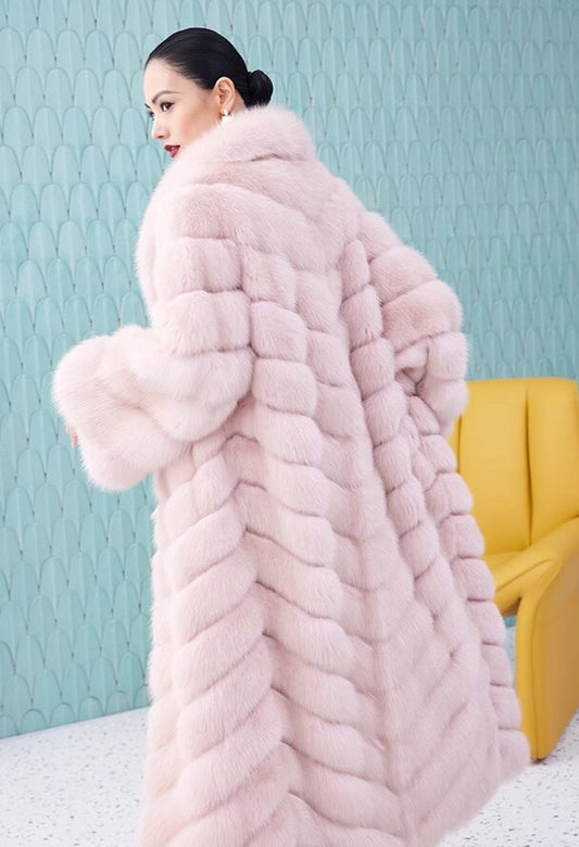 Pattern X-Long Real Fur Coat