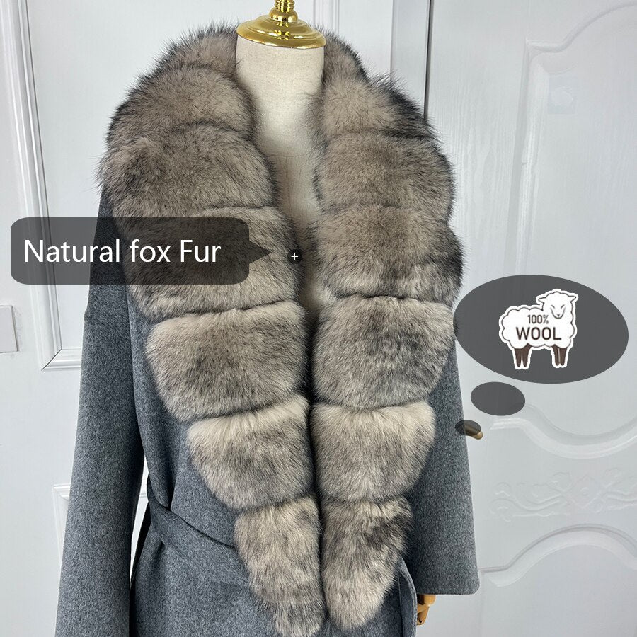 Long Cashmere Big Real Fur Collar