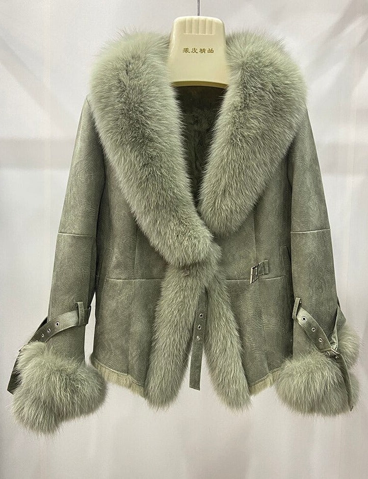 Real Rabbit Fur Liner Real Fox Fur Collar & Cuffs Coats