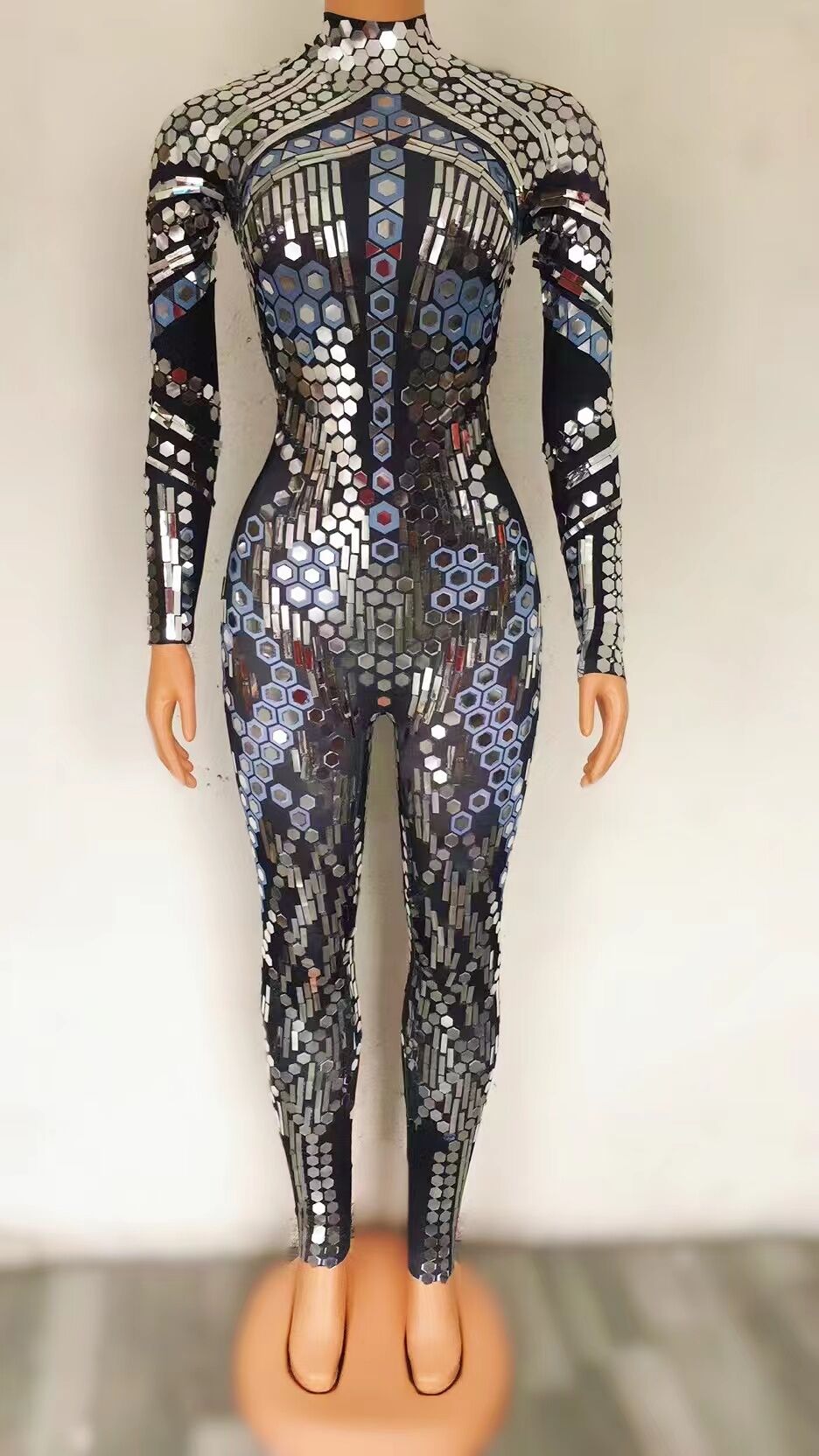 Black Silver Mesh Mirror Jumpsuit