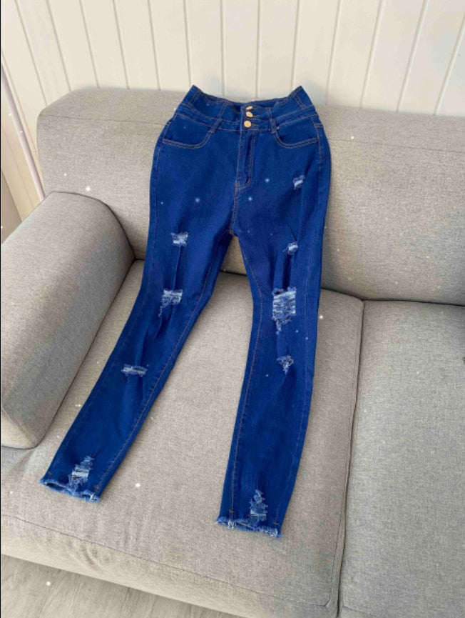 High Waist Cutout Ripped Skinny Jeans