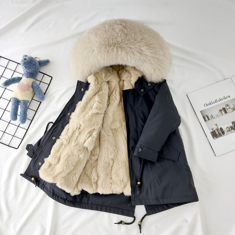 Real Fur Coat Detachable Rabbit Fur Liner Fur Parka Children