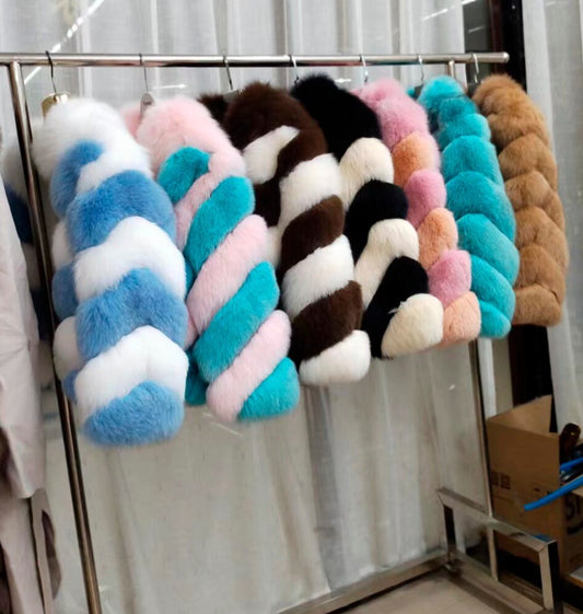 Color Pattern Real Fox Fur Short Coats