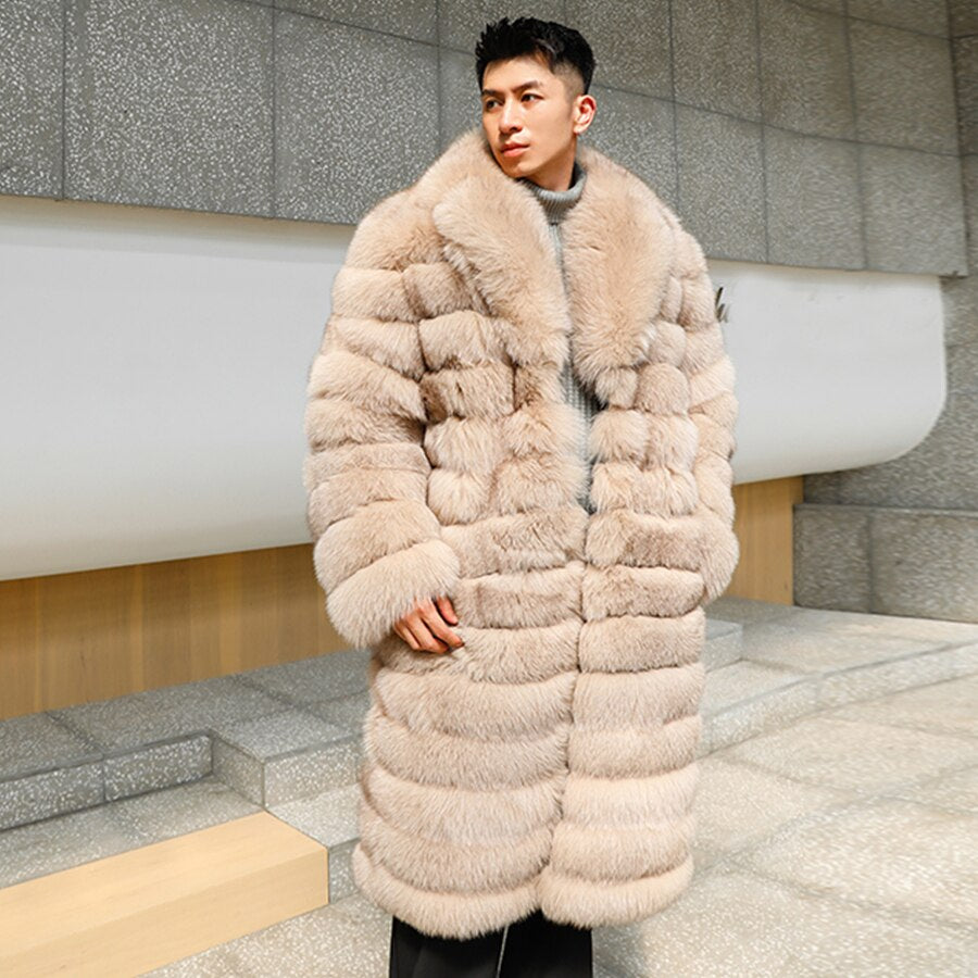 Pattern Natural Real Fox Fur Long Coats Big Collar