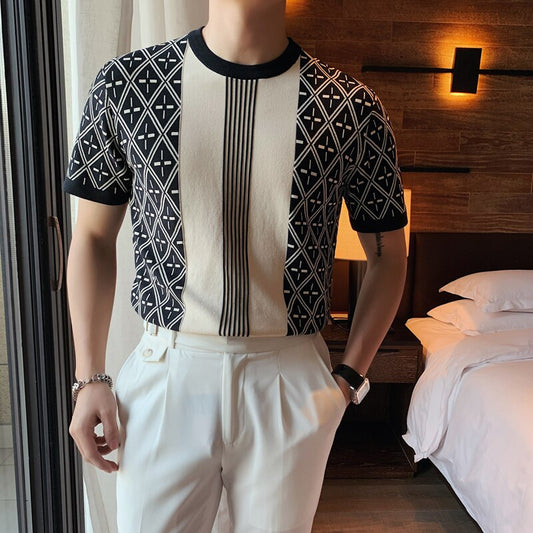 Print O Collar Short Sleeve Slim T-Shirts