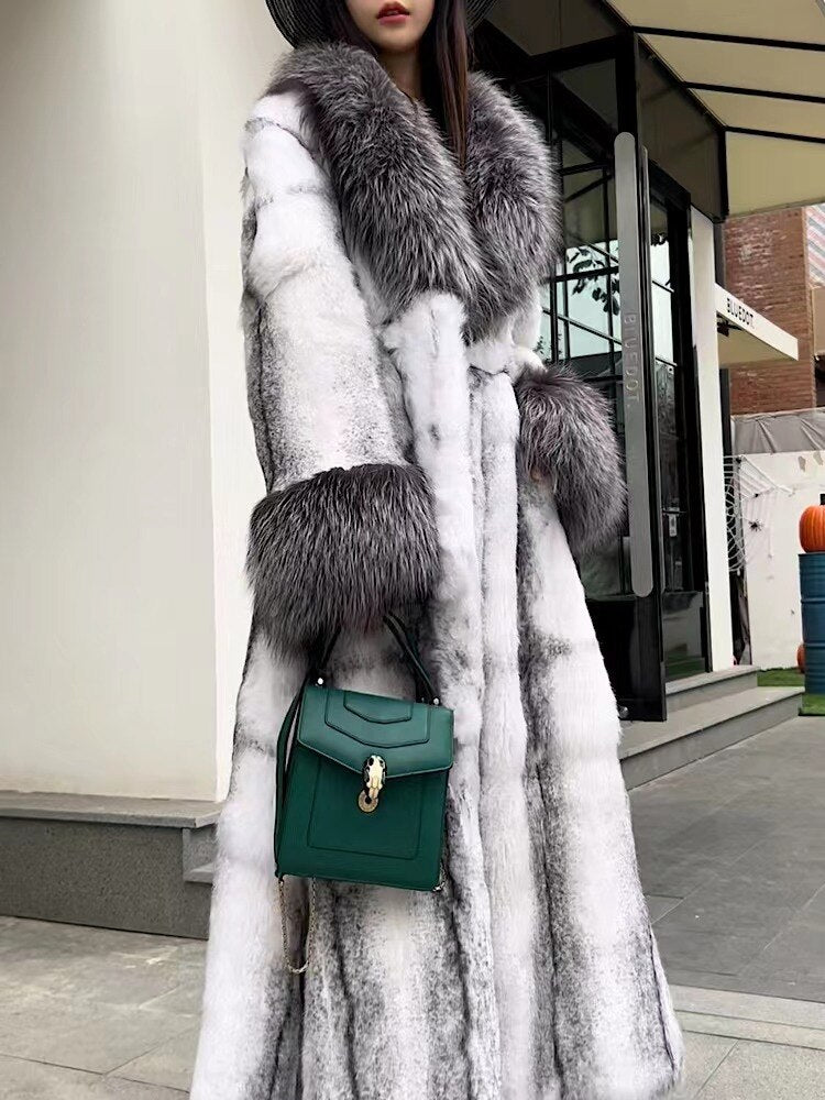 Real Fur Coats With Fox Lapel Collar & Cuffs