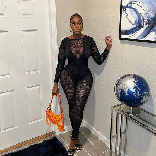 Butterfly Mesh Black Jumpsuit