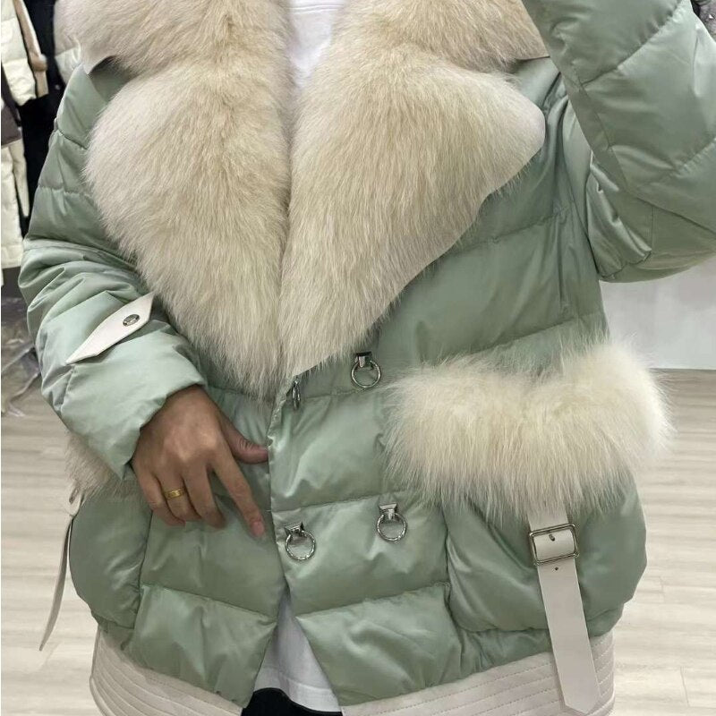 White Goose Down Real Fur Collar Puffer Coats