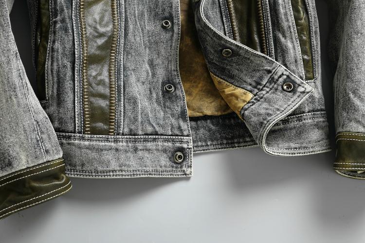 Genuine Leather Vintage Gray Denim Jacket