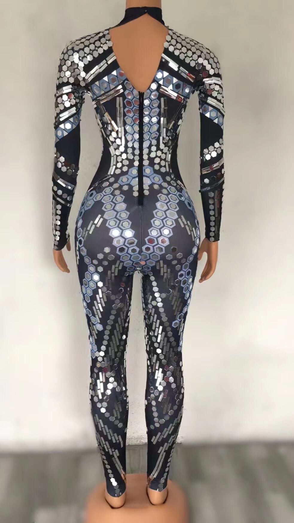 Black Silver Mesh Mirror Jumpsuit