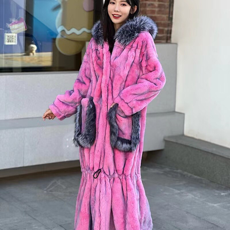 Real Fur X-Long Coats Real Fur Hood