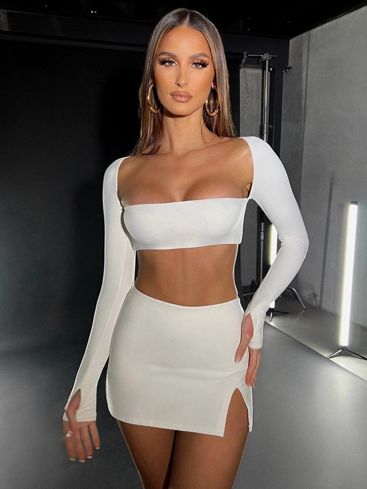 Tube Sleeved Crop Top & Mini Skirt Set