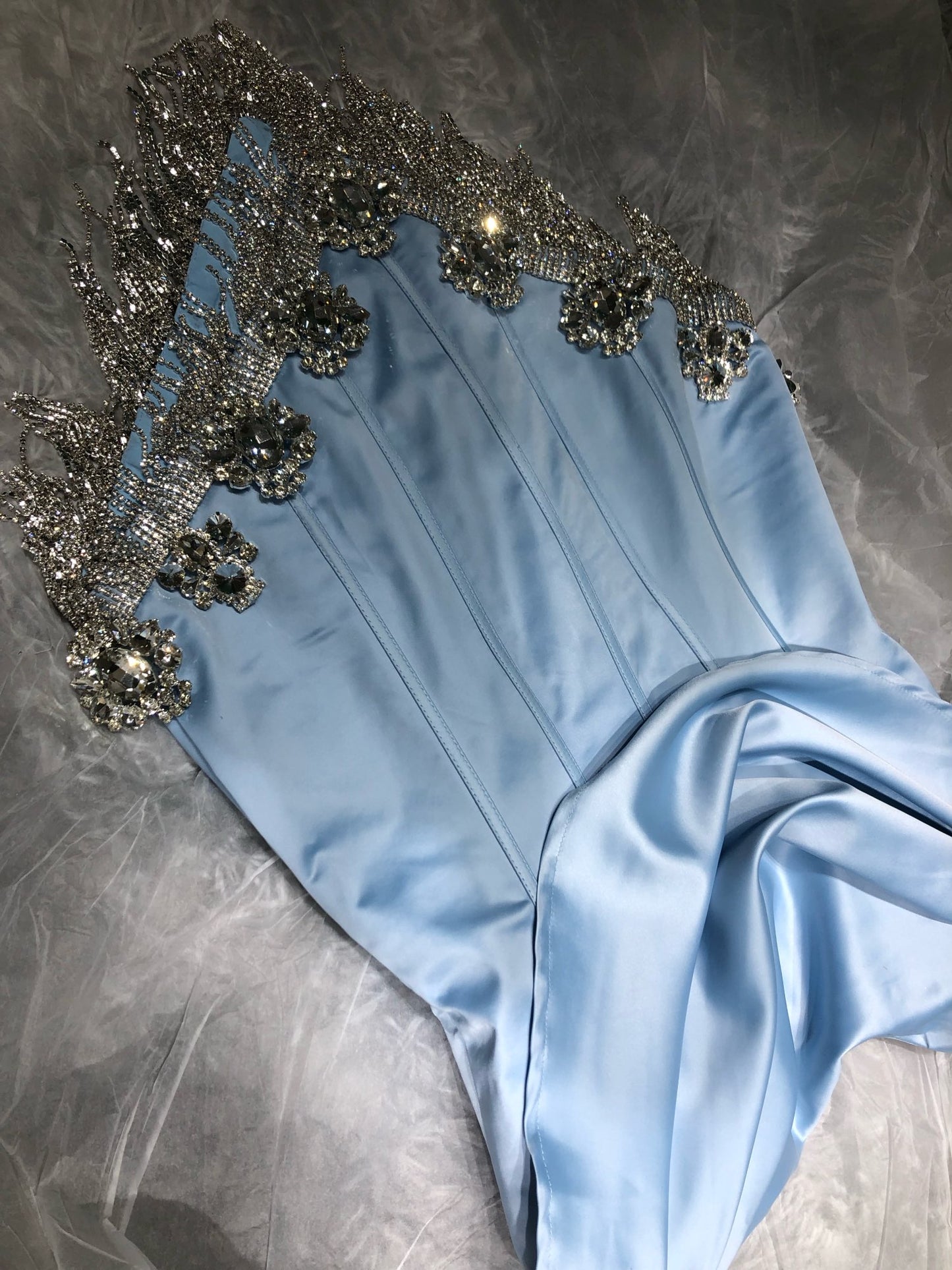 Satin Blue Corset Crystal Tassel Mini Dress