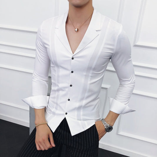 Deep V Long Sleeved Slim Button Up Shirts