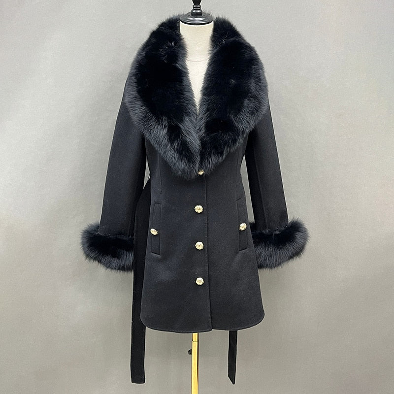 Soft Cashmere Coats Real Fur Long Collar & Cuffs