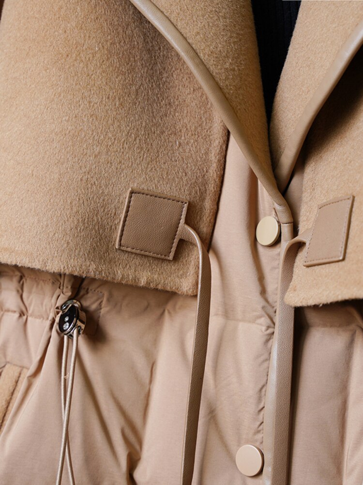 Wool Cashmere Goose Down Long Puffer Coats