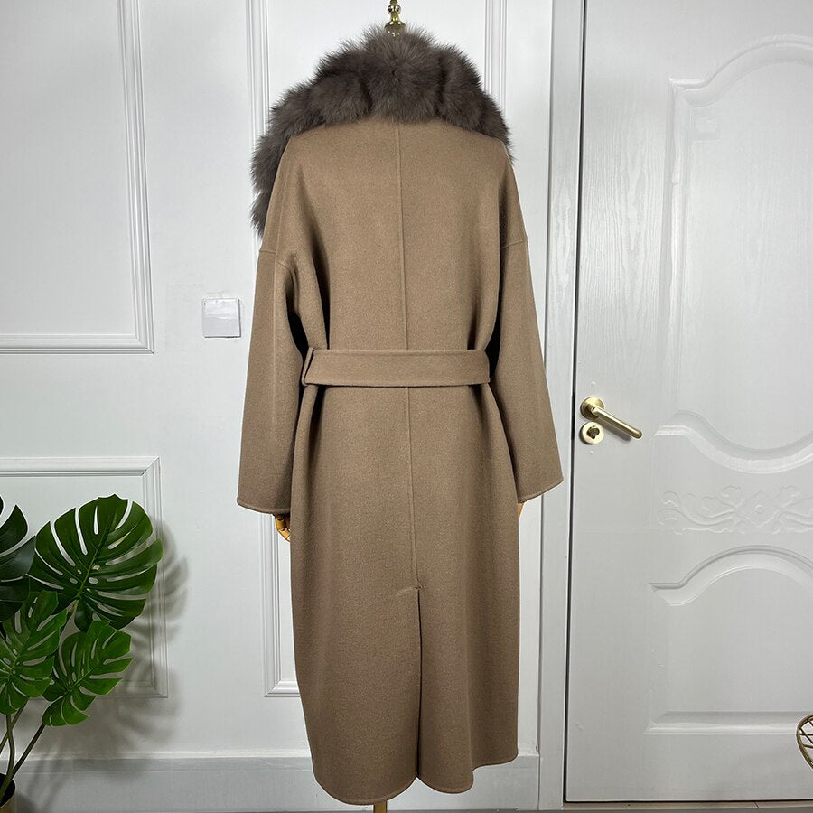 Long Cashmere Real Fur Collar & Cuffs